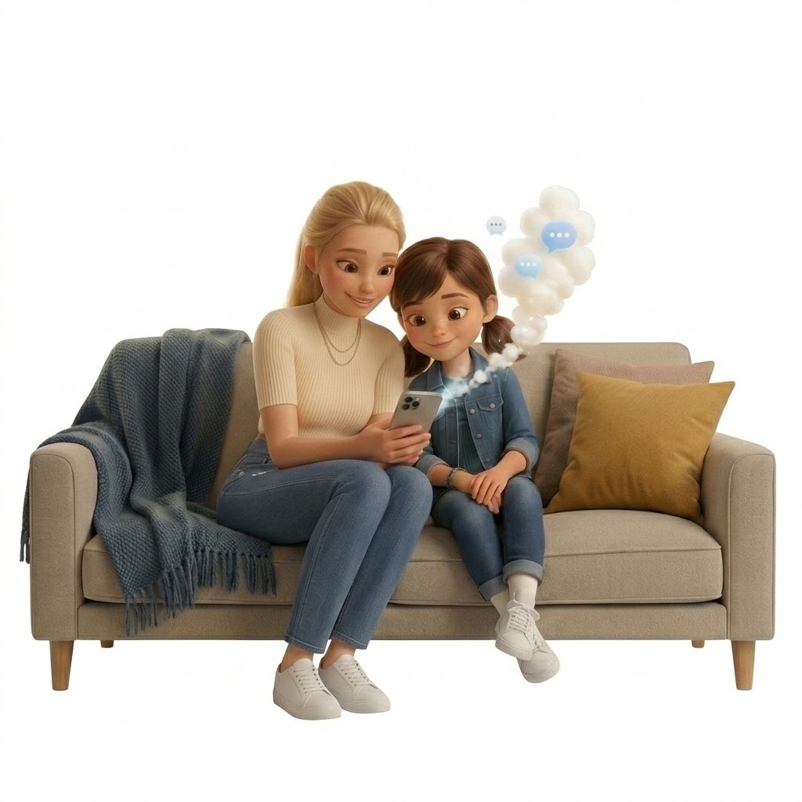 A parent and child looking at the app together