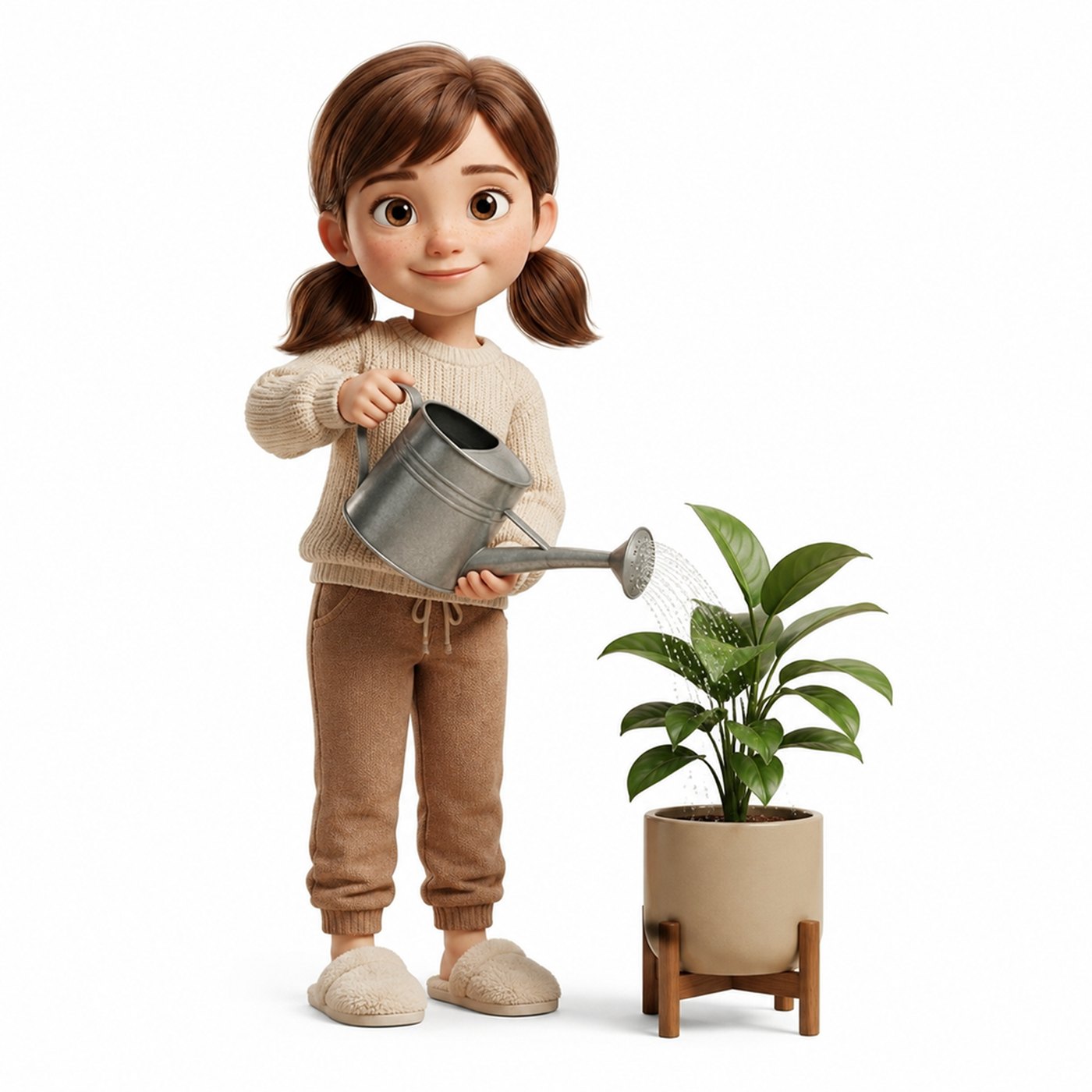 A child watering a plant