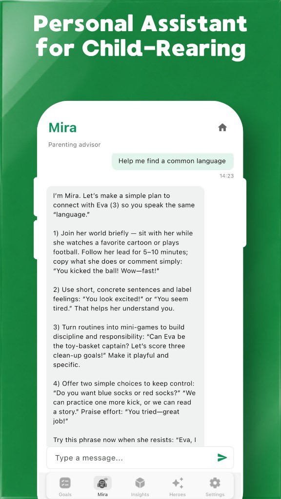 Development goals to choose in Parenyx AI