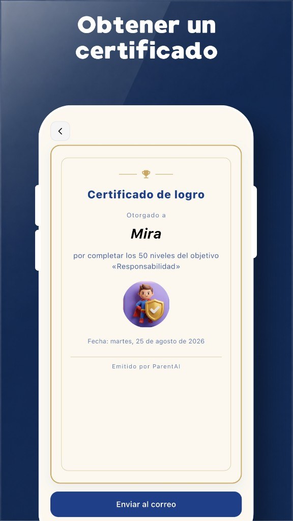 Un certificado de logro en Parenyx AI
