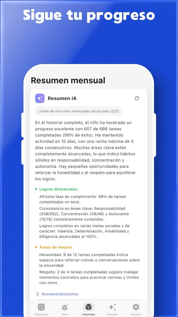La pantalla sobre la app en Parenyx AI